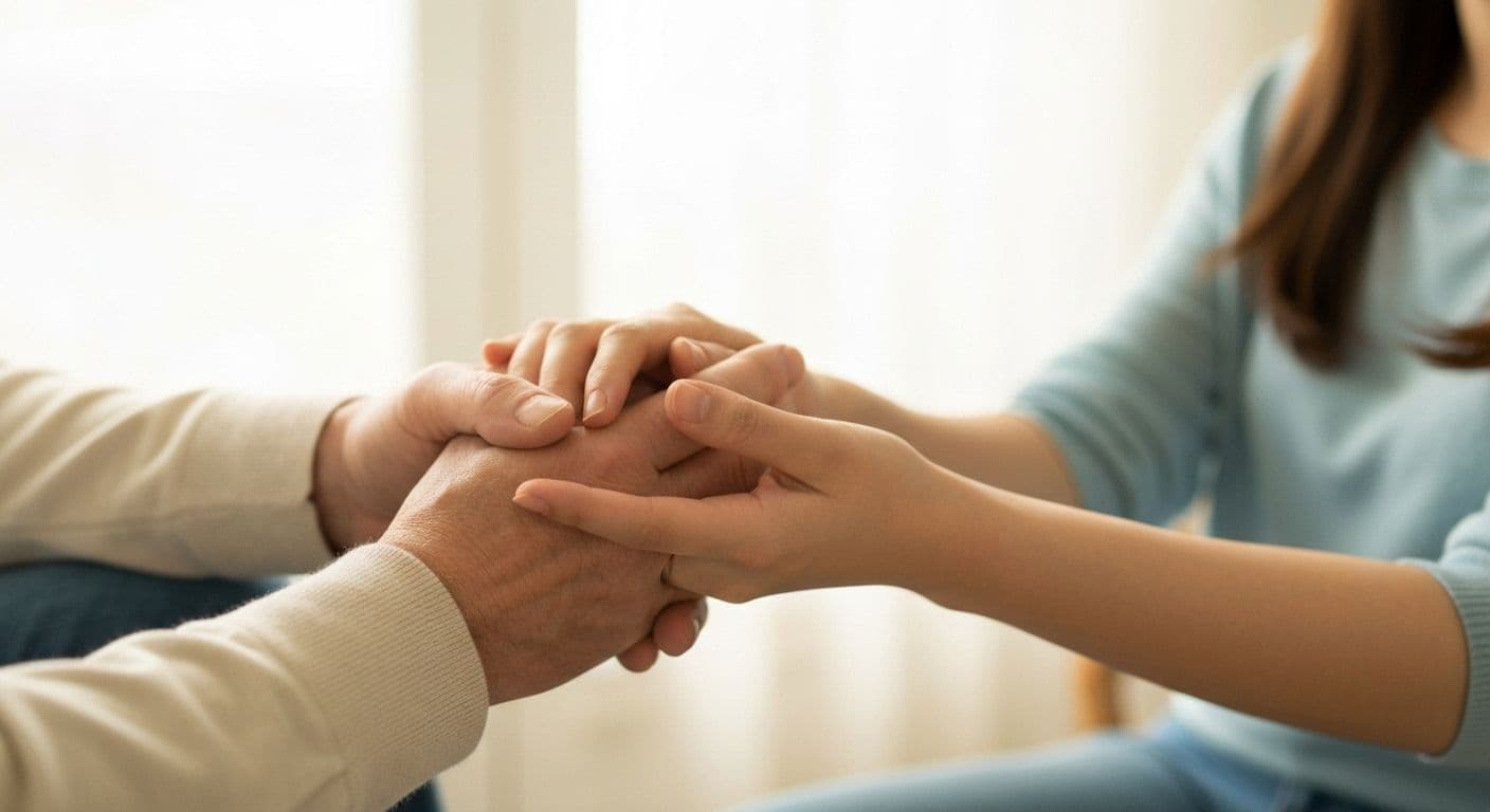 Compassionate friend offering comfort showing what to say to someone who lost a loved one