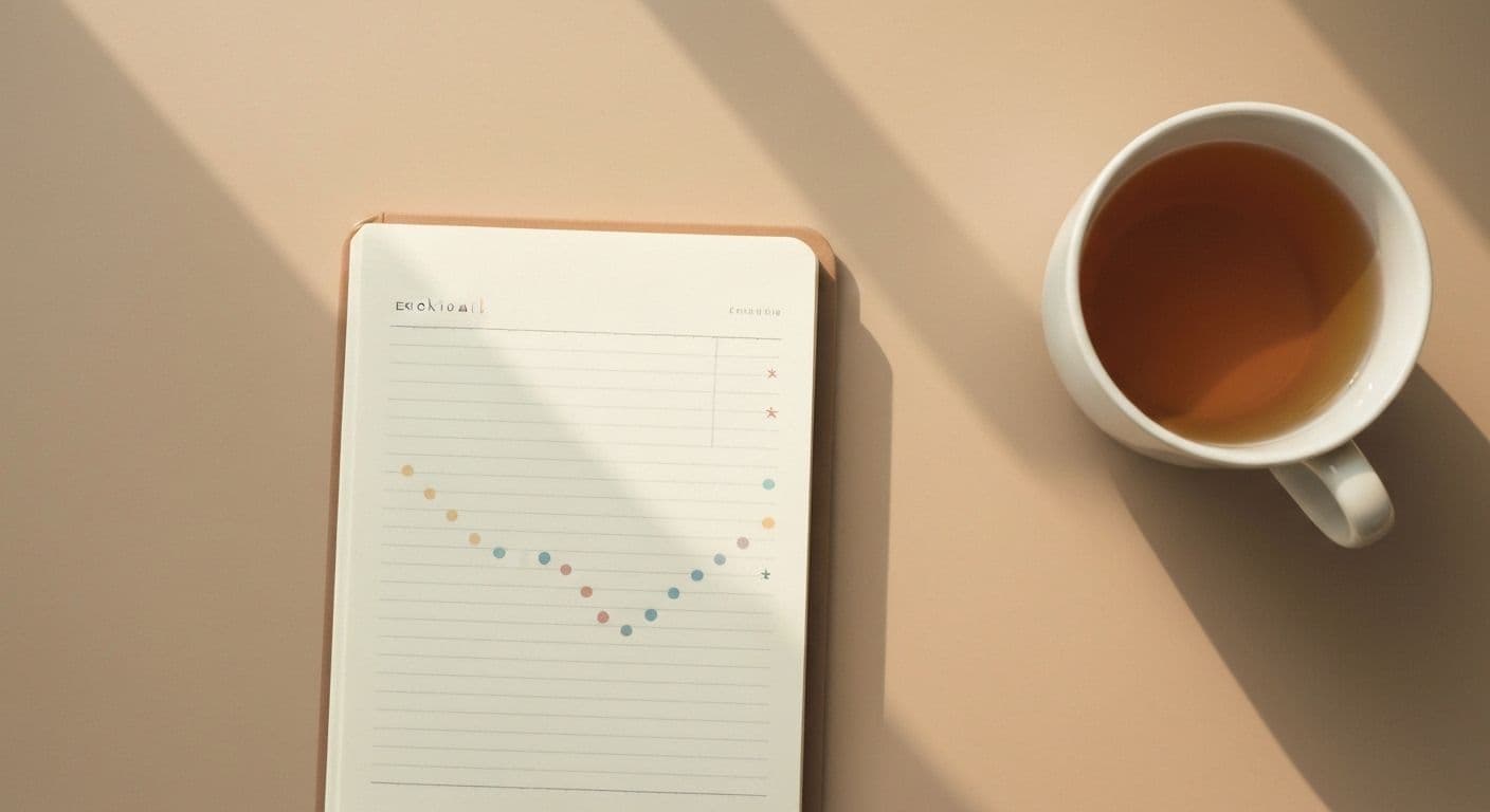 Person calmly observing their emotional self awareness through simple daily check-ins without overthinking