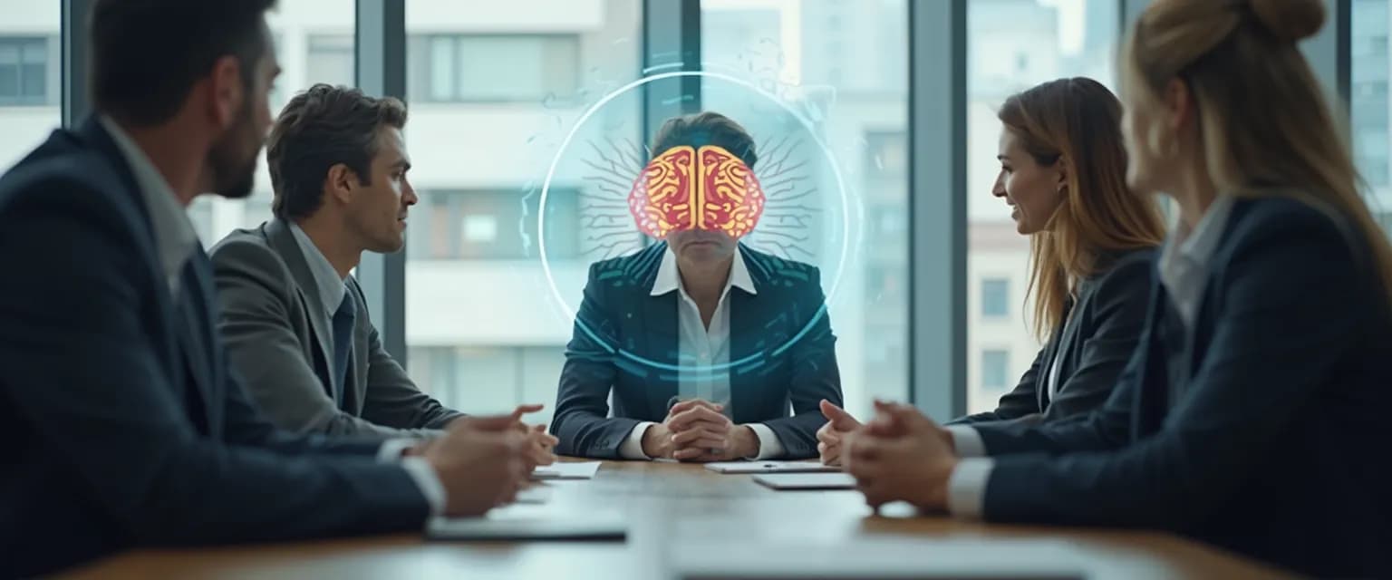 Professional using emotional intelligence and work conflict strategies during a team meeting