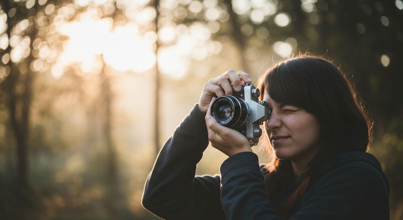 Person practicing mindful photography for emotional regulation and stress relief