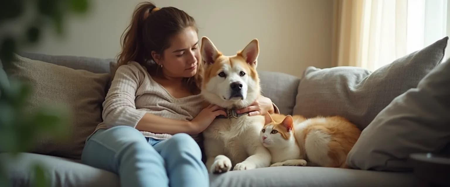Person finding comfort with pet after traumatic breakup