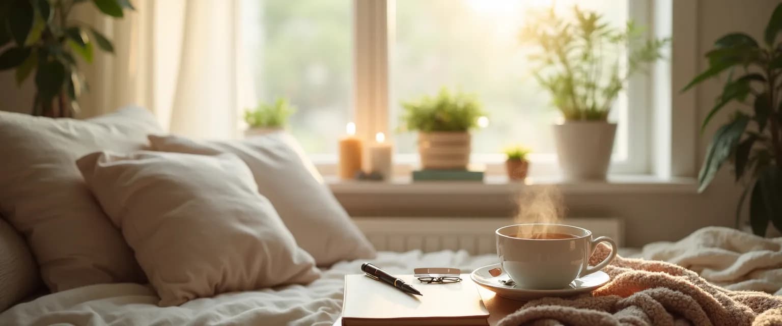 Cozy home sanctuary setup for what to do after heartbreak with calming elements