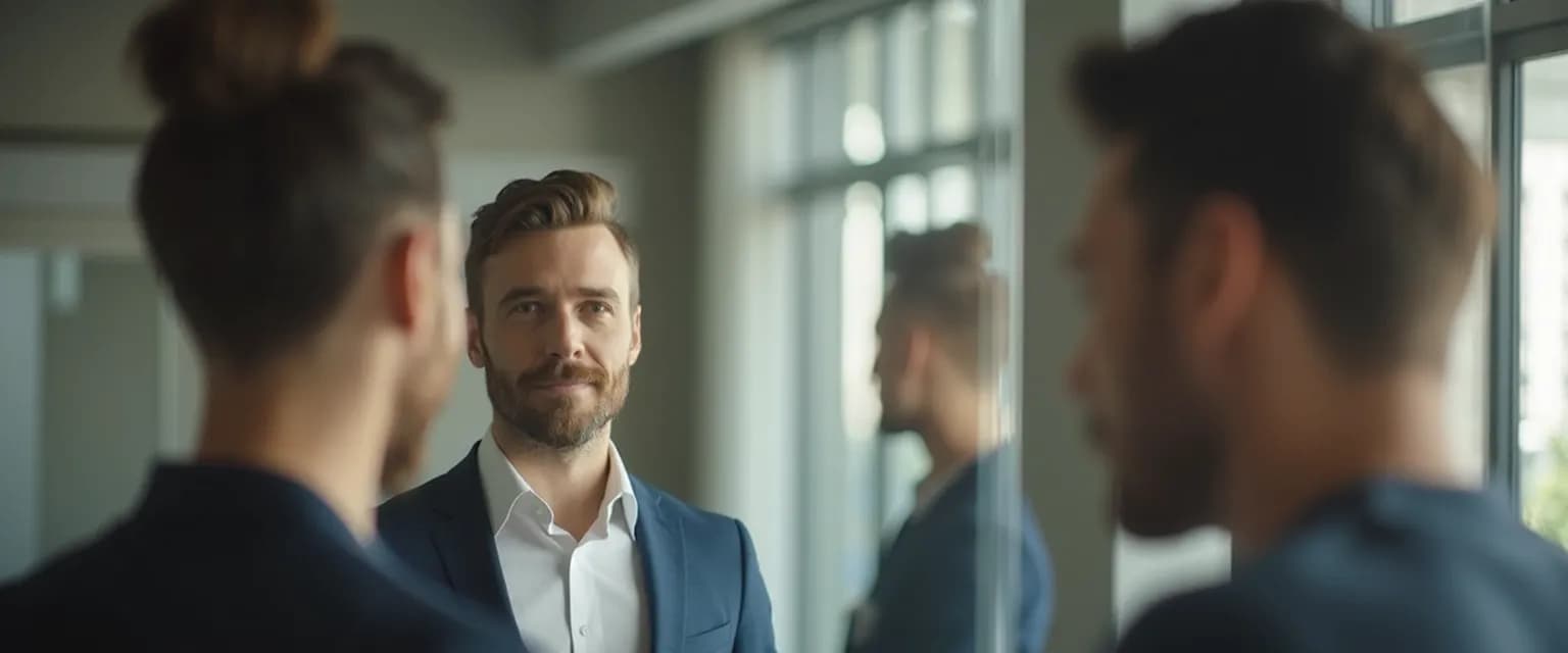 Professional reflecting on examples of self-awareness at work during a meeting