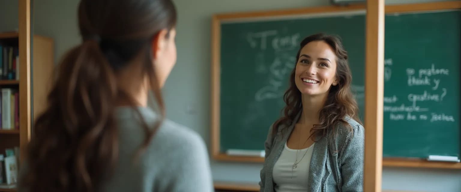 Teacher practicing self awareness techniques in a classroom setting