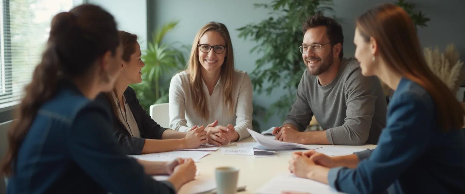 Leader practicing emotional intelligence and leadership training exercises with team members