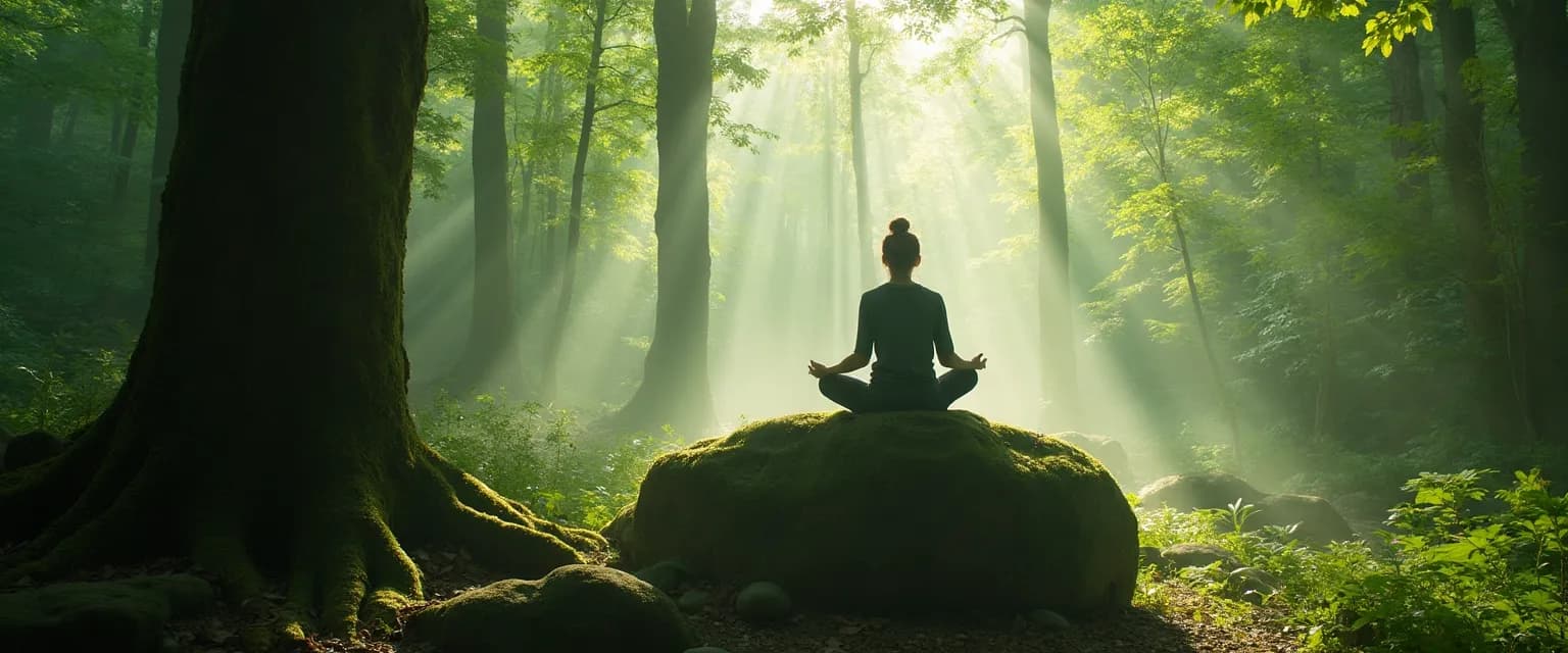 Person practicing Mindgreen meditation with natural elements visualization