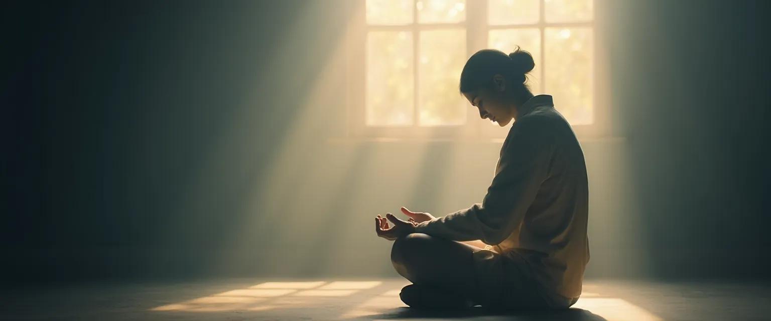 Person practicing meditation for grief with hand on chest, demonstrating body-centered healing