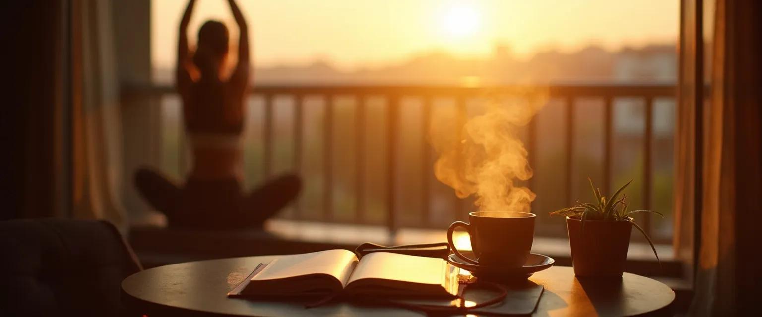 Person practicing morning rituals for a healthy mindset before breakfast