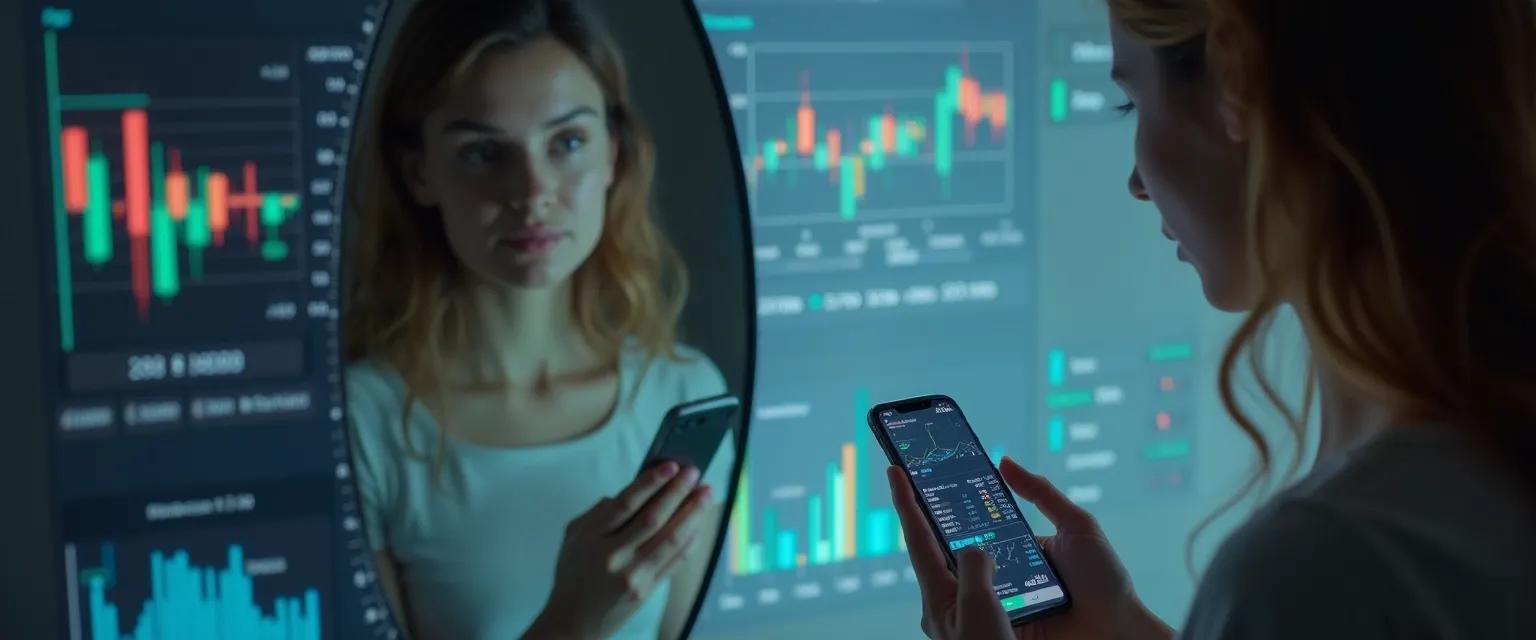 Person practicing self-awareness in personal development through mirror work and self-tracking