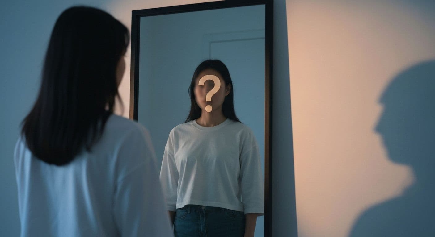 Person reflecting in mirror representing self love without self awareness and the need for genuine self-reflection
