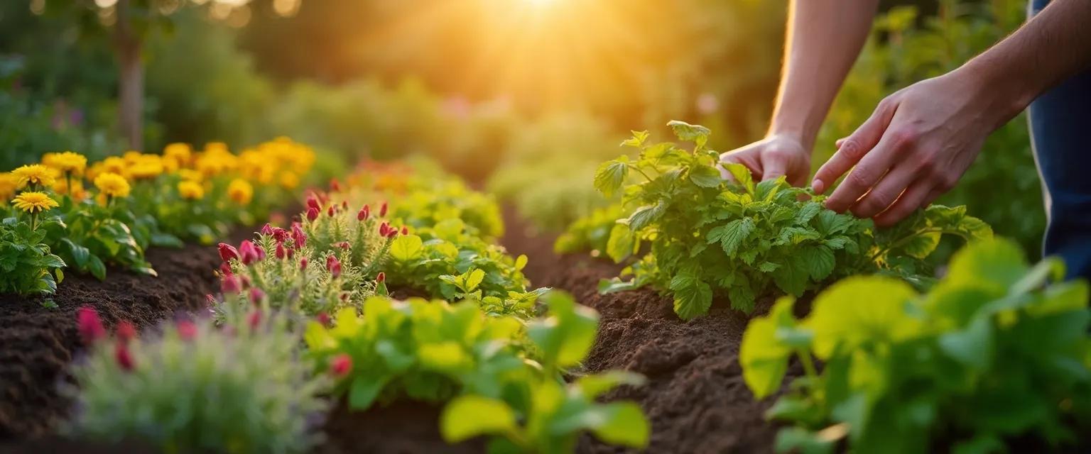 Person gardening outdoors while cultivating a healthy mindset through plant care