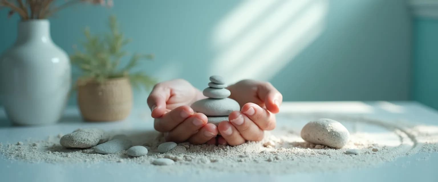 Person practicing 5-minute technique for overcoming anxiety at desk