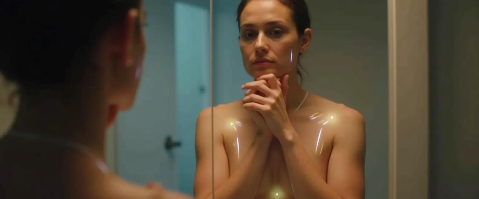 Person demonstrating improved sense of self-awareness through mindful body language observation