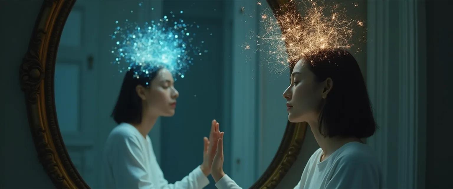 Diagram showing the relationship between public and private self-awareness with a mirror reflection metaphor