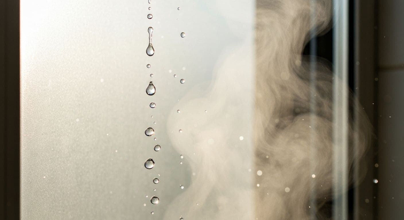 Person enjoying a mindful morning shower with eyes closed, focusing on sensory awareness and presence