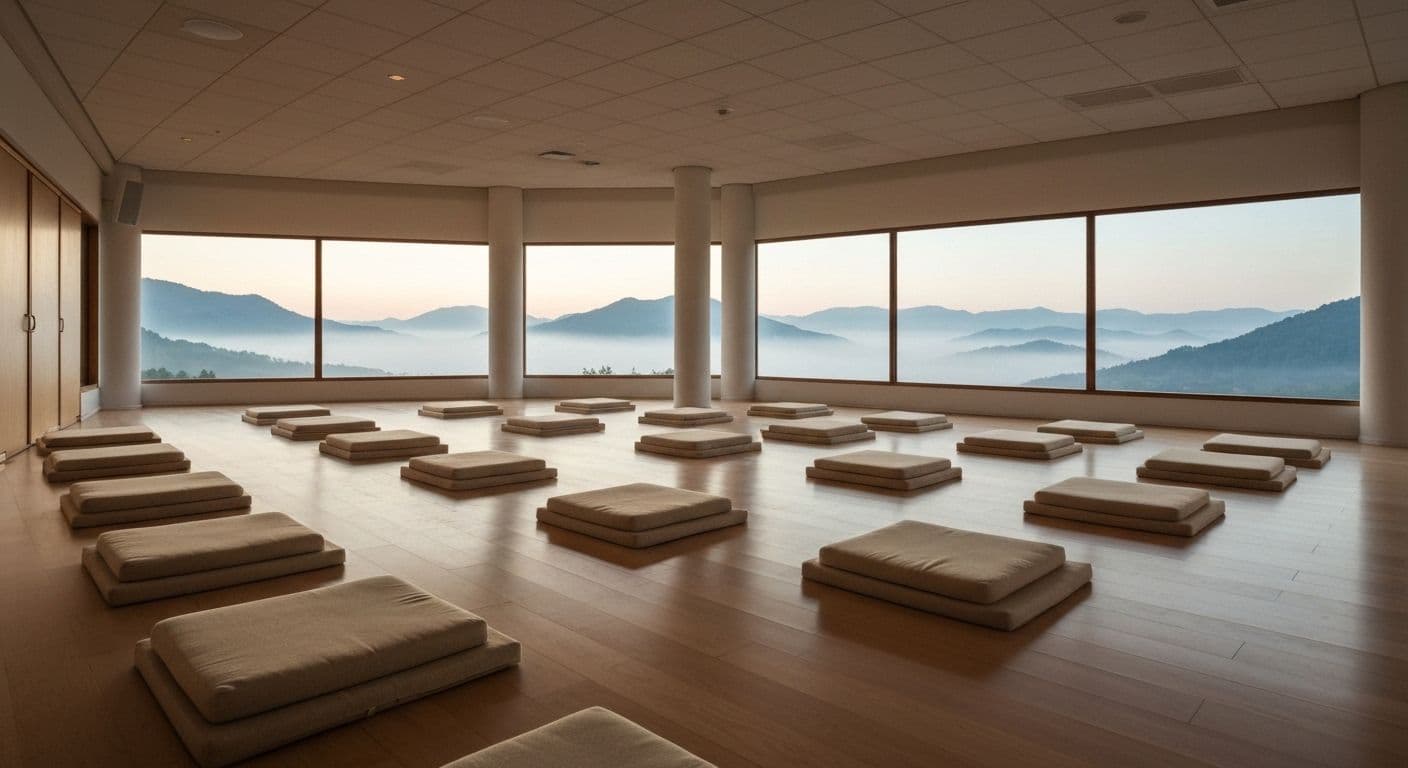 Person sitting peacefully in nature during a silent mindfulness retreat, practicing meditation and emotional awareness