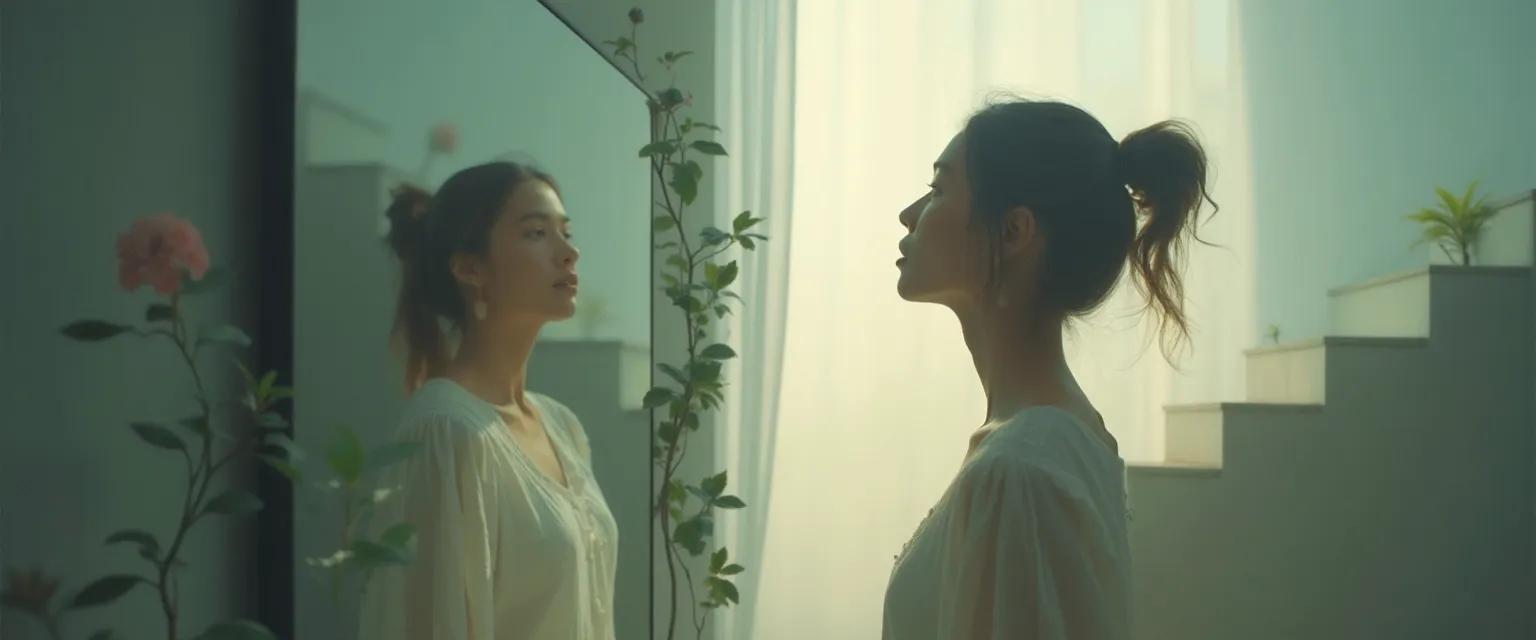 Person transforming self-consciousness into empowering self-awareness through mindfulness