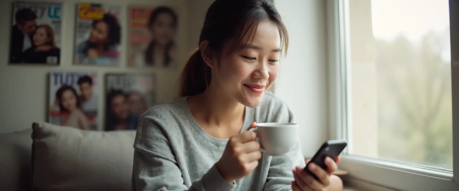 Person mindfully reading news about recent celebrity breakups on smartphone