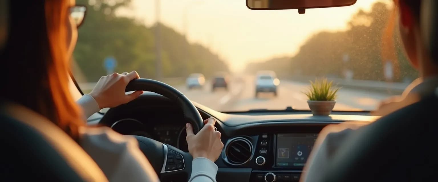 Person practicing mindfulness and anxiety relief techniques while driving in traffic