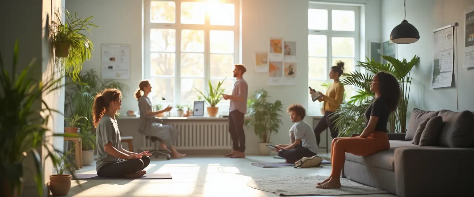 Team enjoying improved employees wellbeing at work through productivity-boosting wellness programs