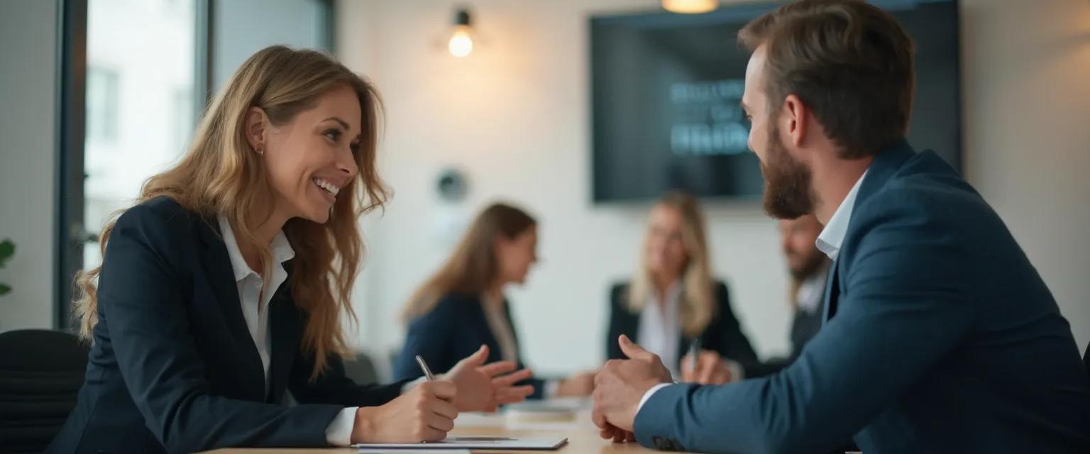 Business professionals using emotional intelligence on the job to resolve team conflicts constructively