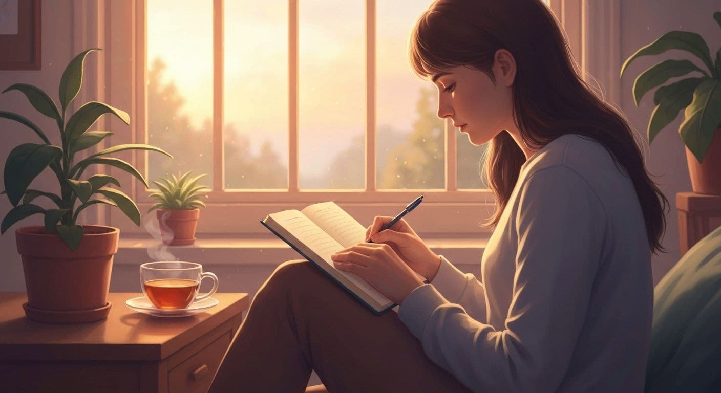 Person practicing positive self awareness through daily emotional check-in routine for building resilience