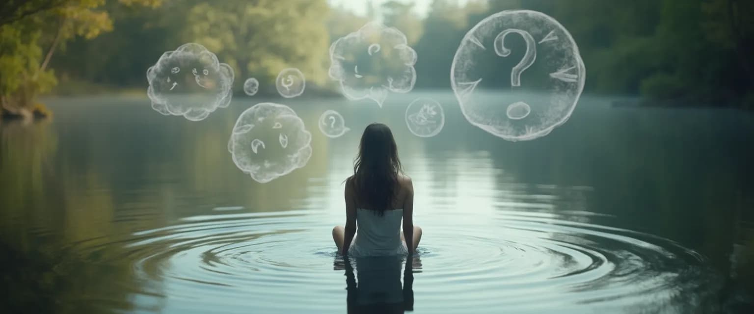 Person reflecting on unexpected evidence of self-awareness in everyday behaviors