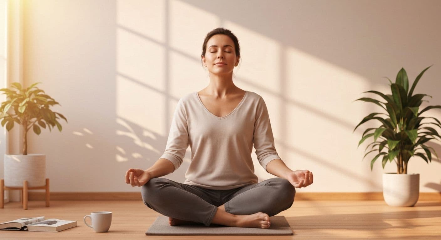 Person practicing mindfulness based stress reduction body scan meditation in alert seated position