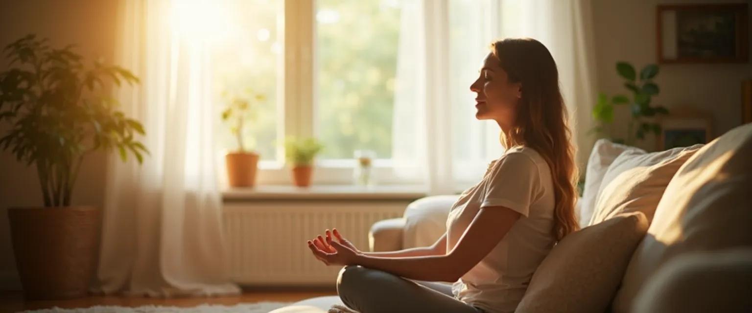 Person practicing simple mindfulness meditation for beginners in a comfortable, natural setting