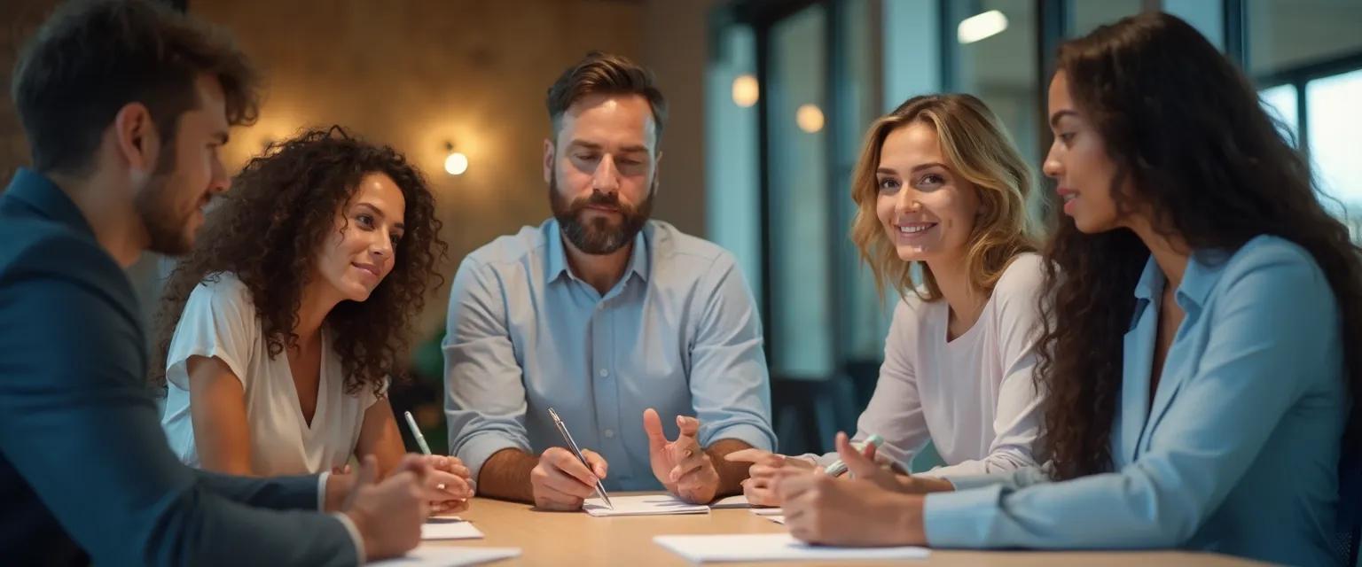 Professionals demonstrating active listening techniques for improving emotional intelligence in the workplace