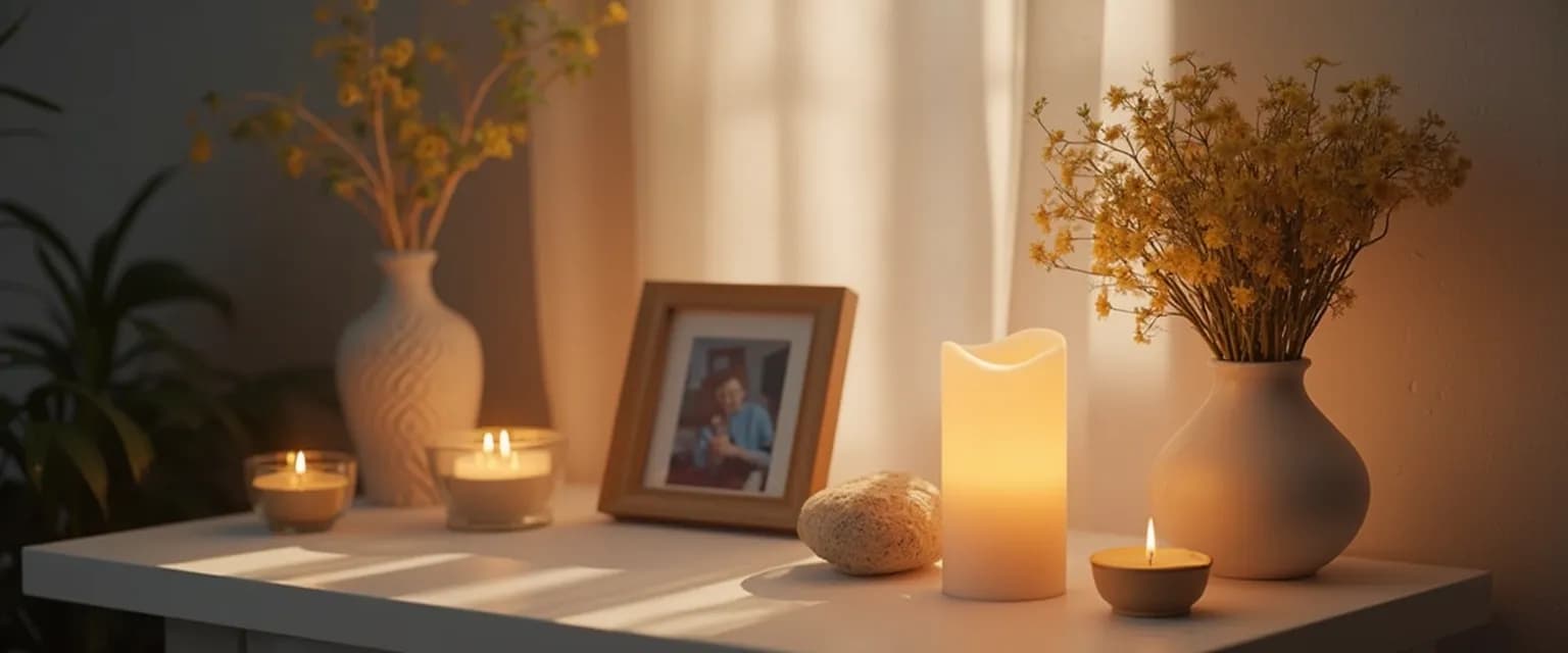 Person creating a simple memorial while dealing with grief during the holidays