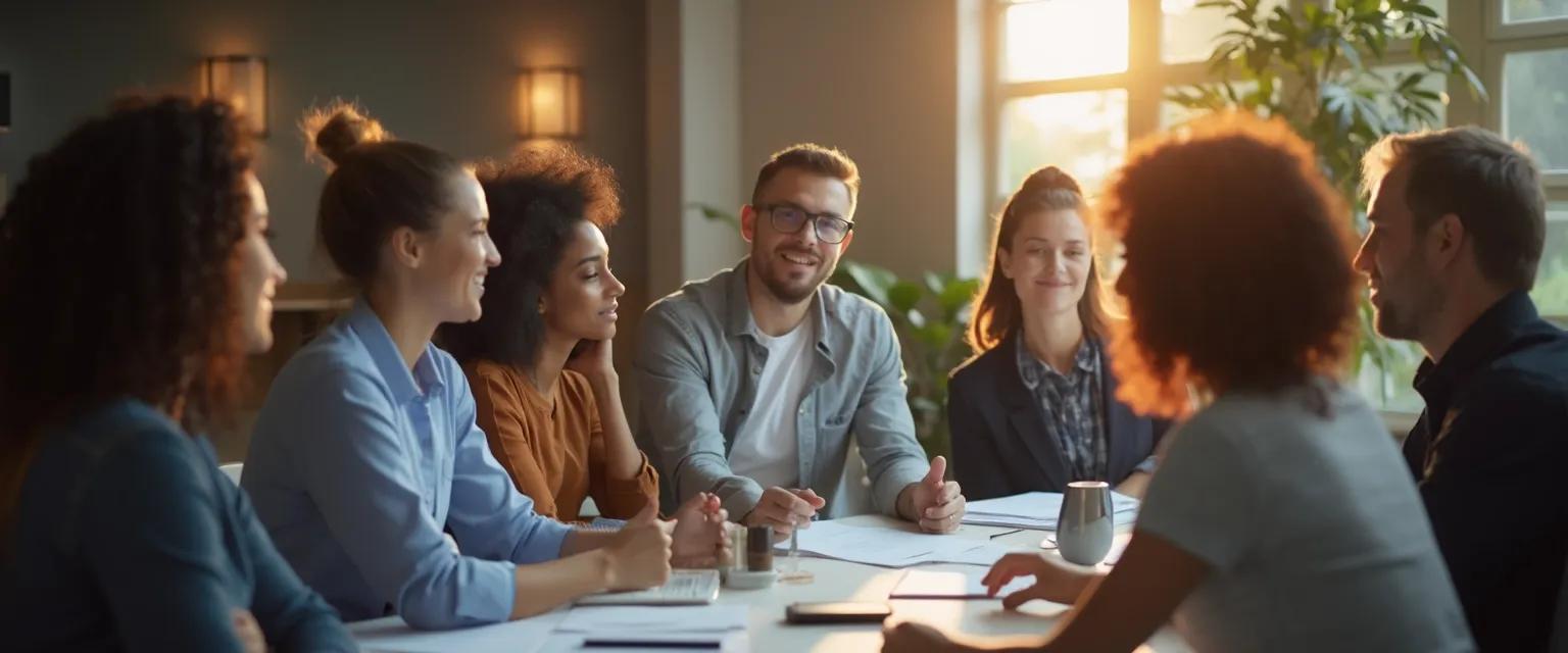 Manager demonstrating benefits of emotional intelligence in the workplace through team interaction