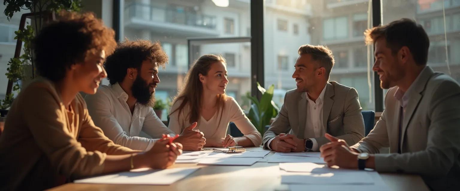 Team implementing the science of emotional intelligence tactics in a collaborative workplace meeting
