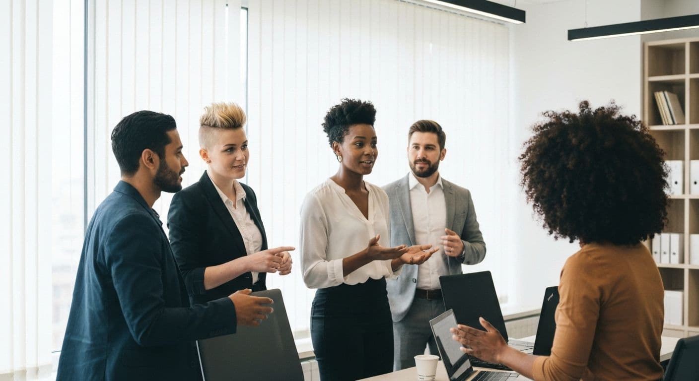 Person demonstrating social awareness emotional intelligence examples by reading body language and nonverbal cues in a group conversation