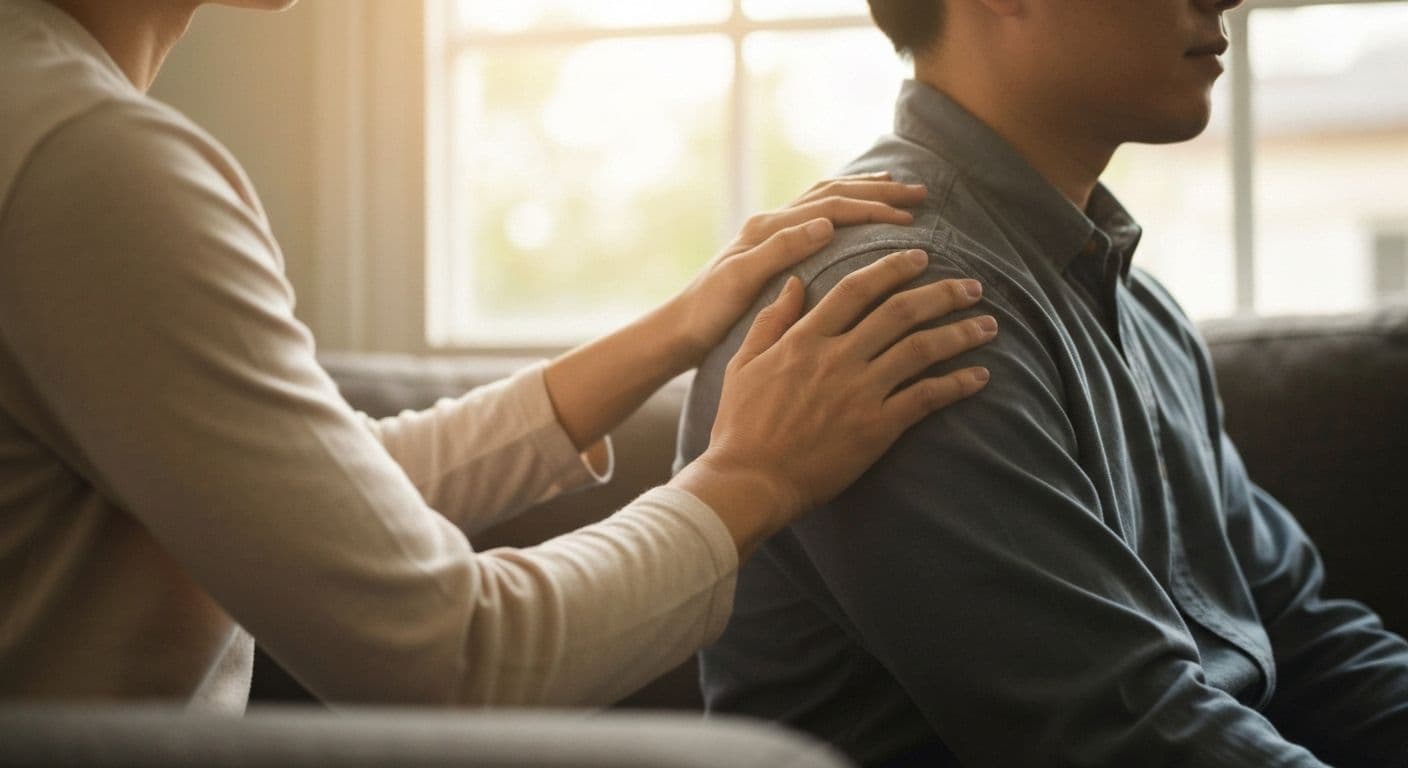 Two people sitting together in supportive silence showing what to say to someone that has lost someone matters less than being present