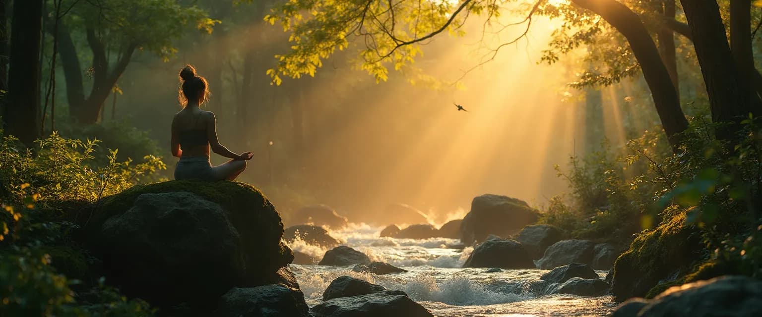 Person listening to natural sounds outdoors to relax their mind and reduce stress