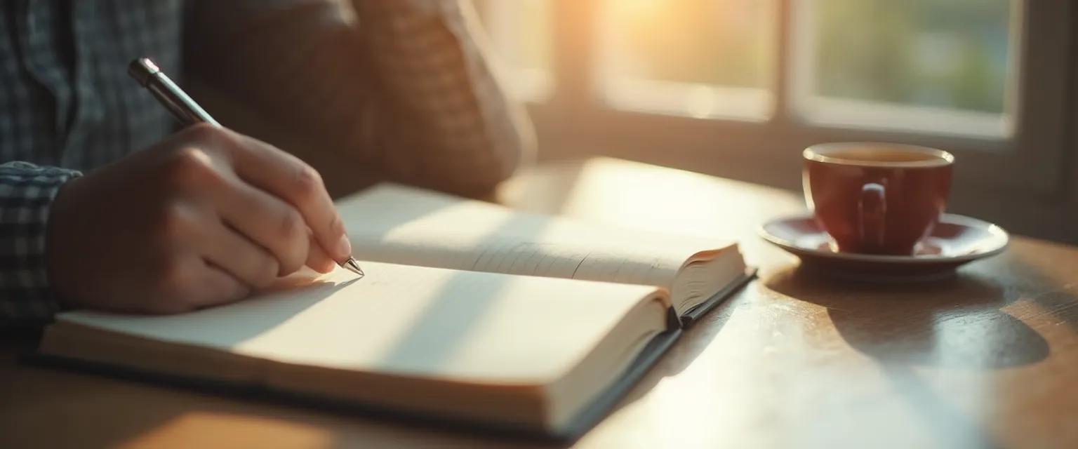 Person writing in guided grief journal to process anger emotions
