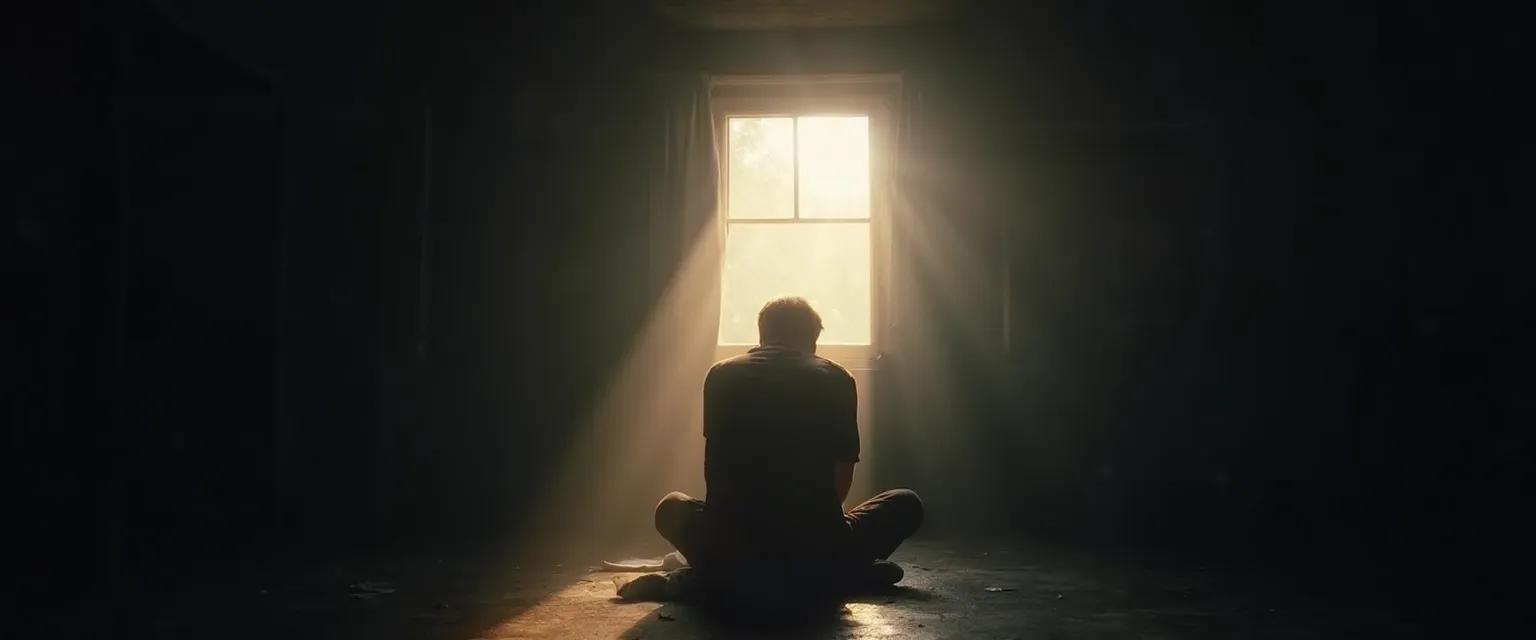 Person recovering from severe depression after breakup with support tools