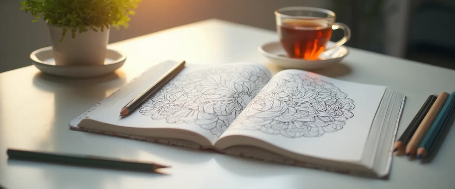 Professional using mindful coloring techniques during a short lunch break to reduce stress