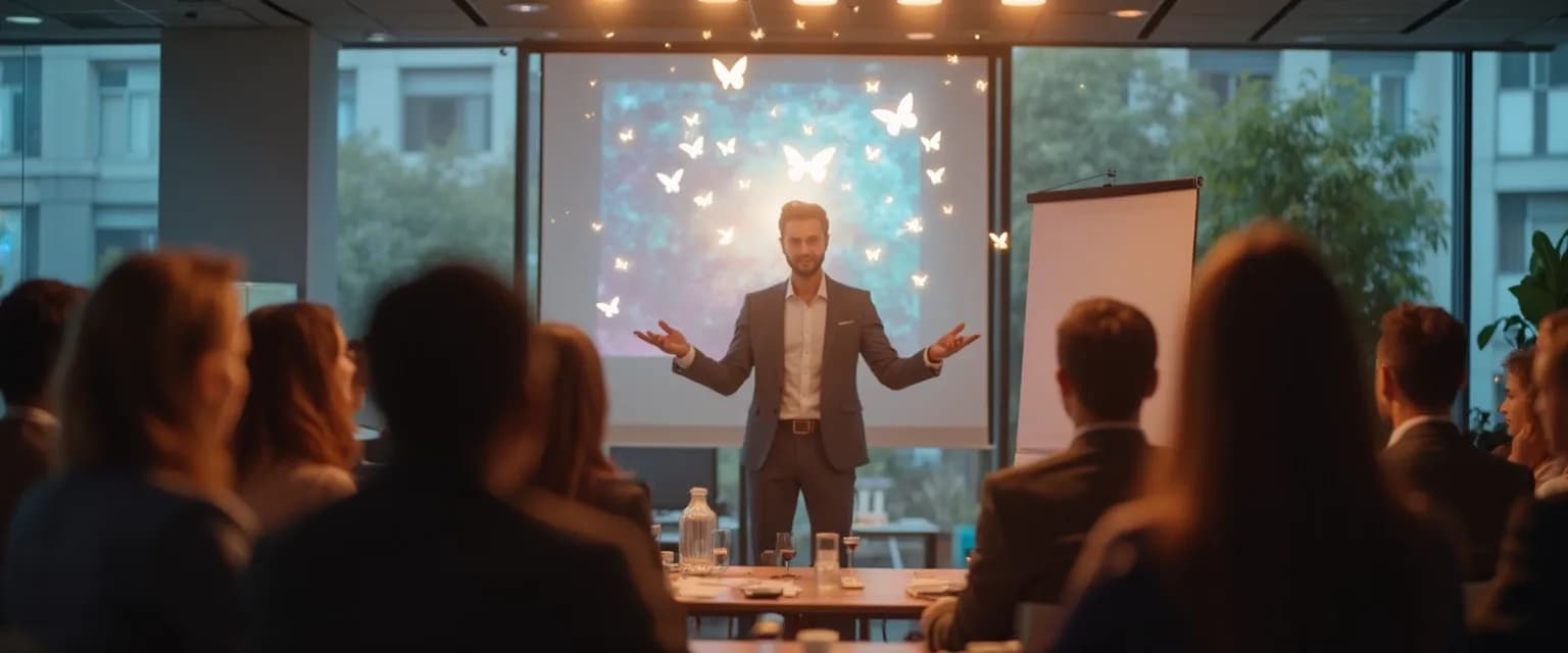 Professional transforming social anxiety into workplace strengths during a meeting