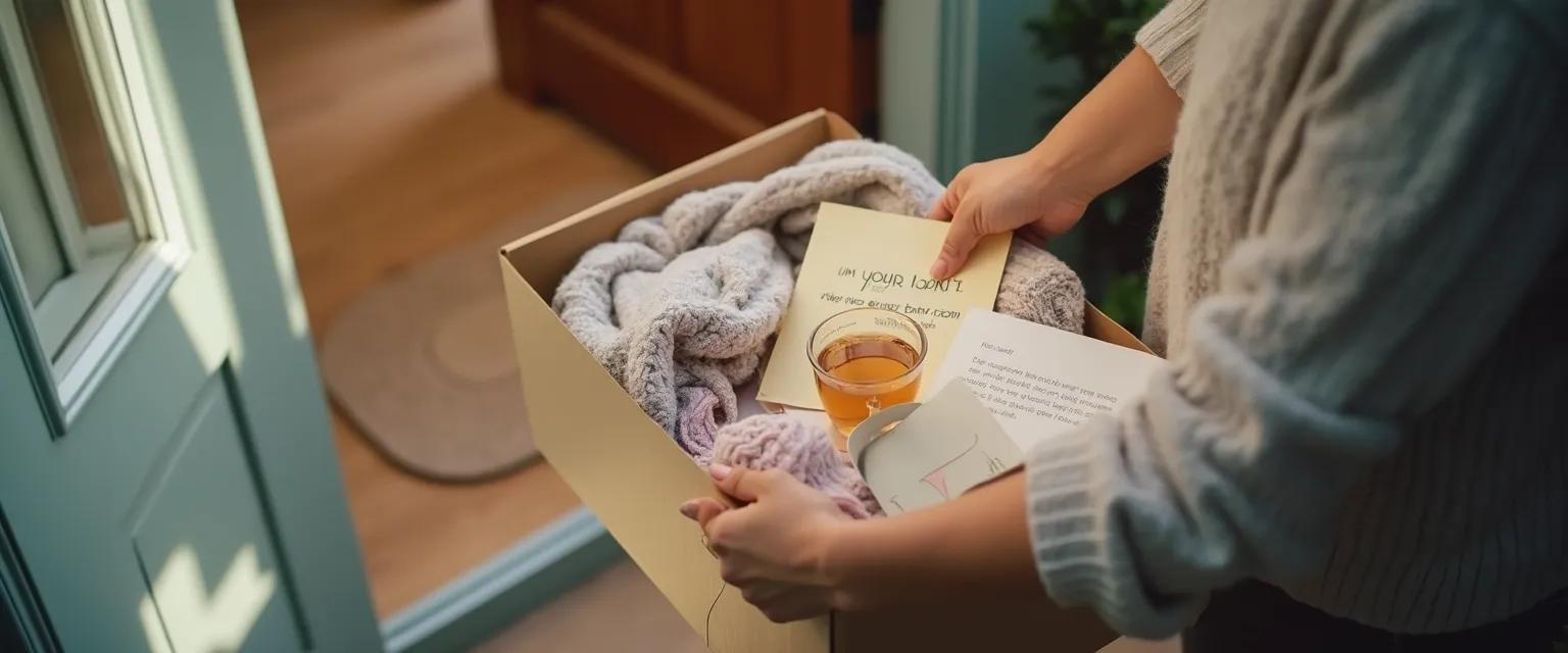 Thoughtful gift basket with comfort items showing what to give a grieving friend