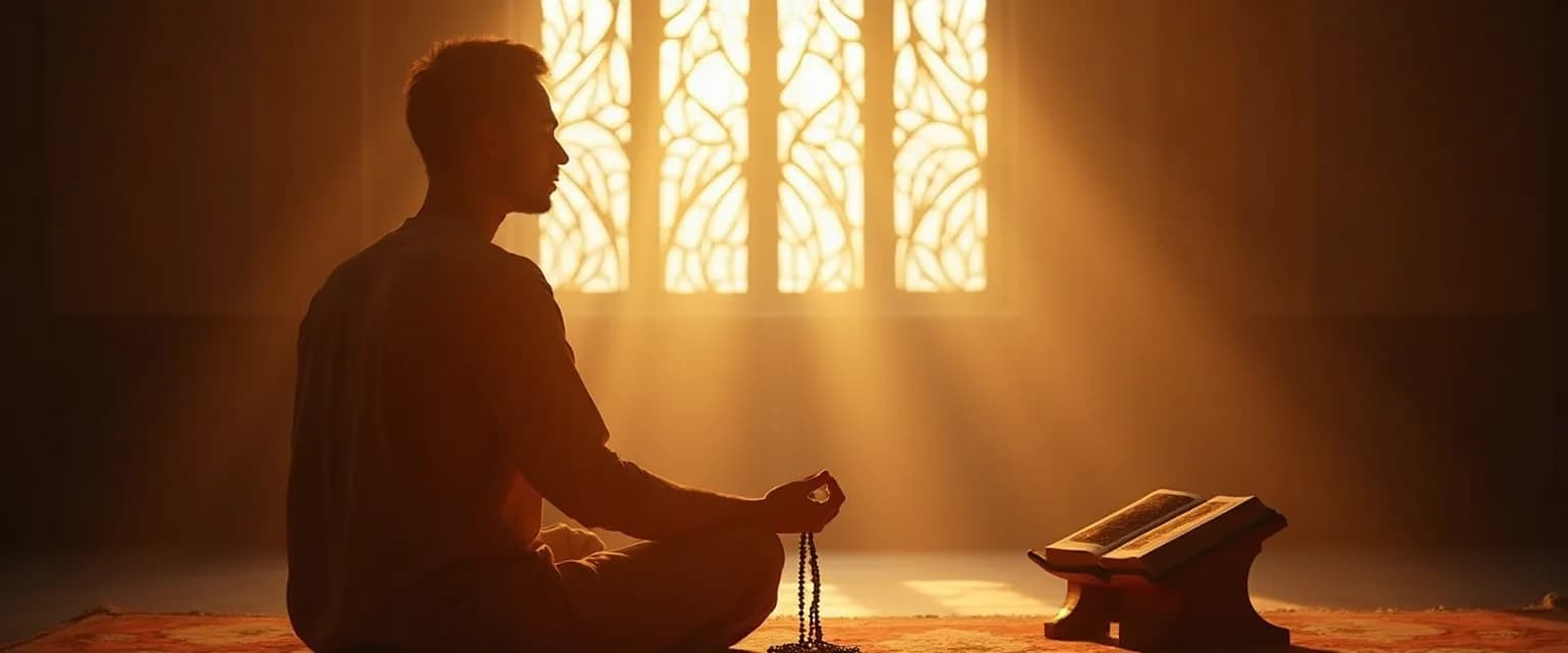 Muslim practicing self awareness in Islam through muraqabah meditation and reflection