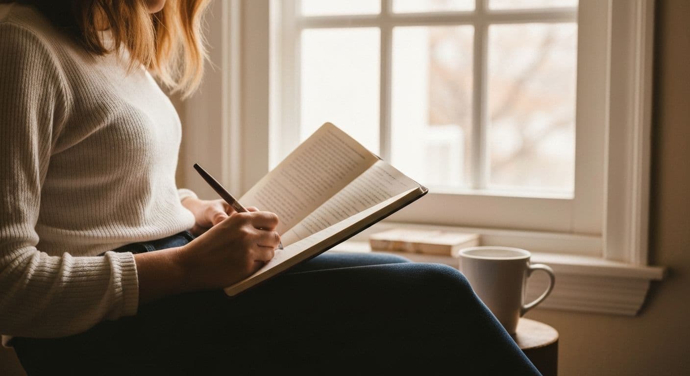 Person doing daily self-reflection check-in for Codependency Awareness Month to recognize overgiving patterns