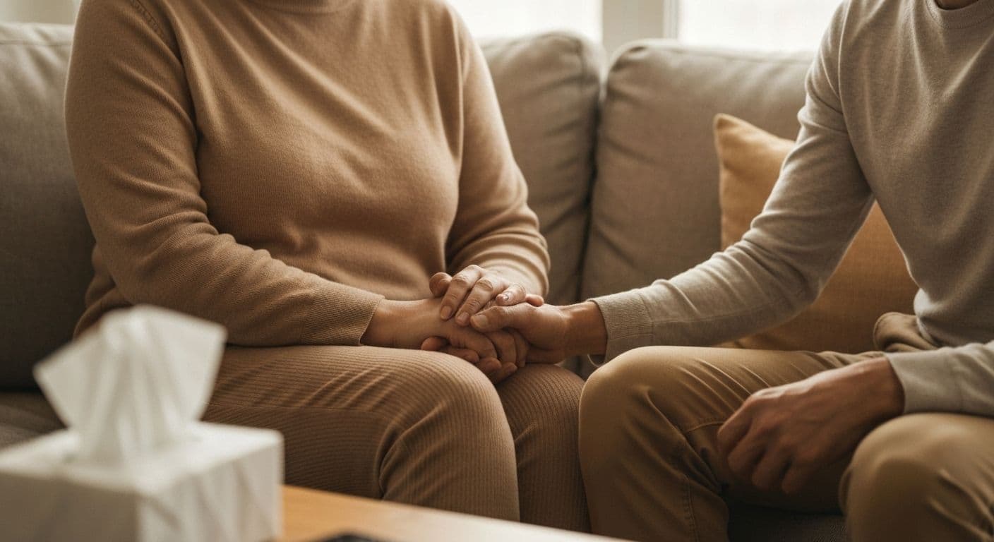 Person offering comfort and support while learning words to say when someone is grieving