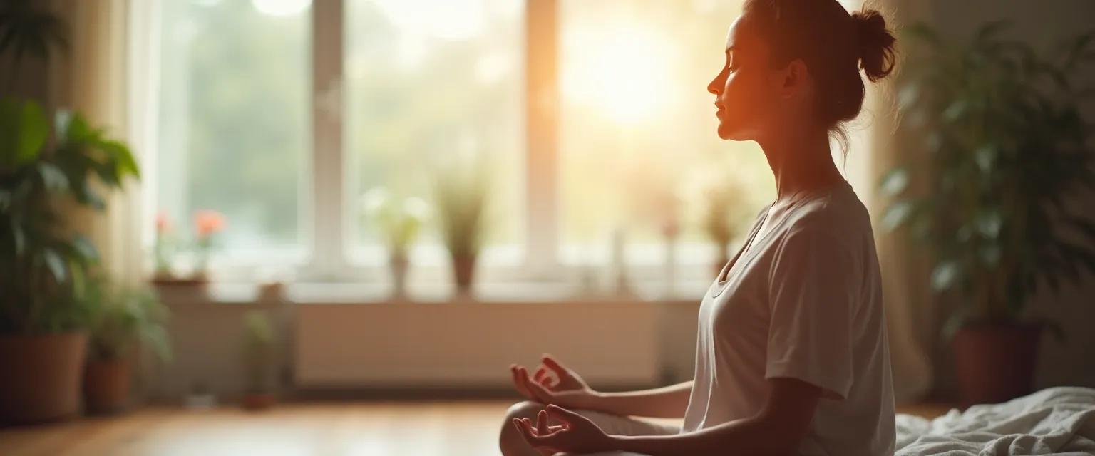 Person taking a mindful breath pause to cultivate self-awareness during daily activities