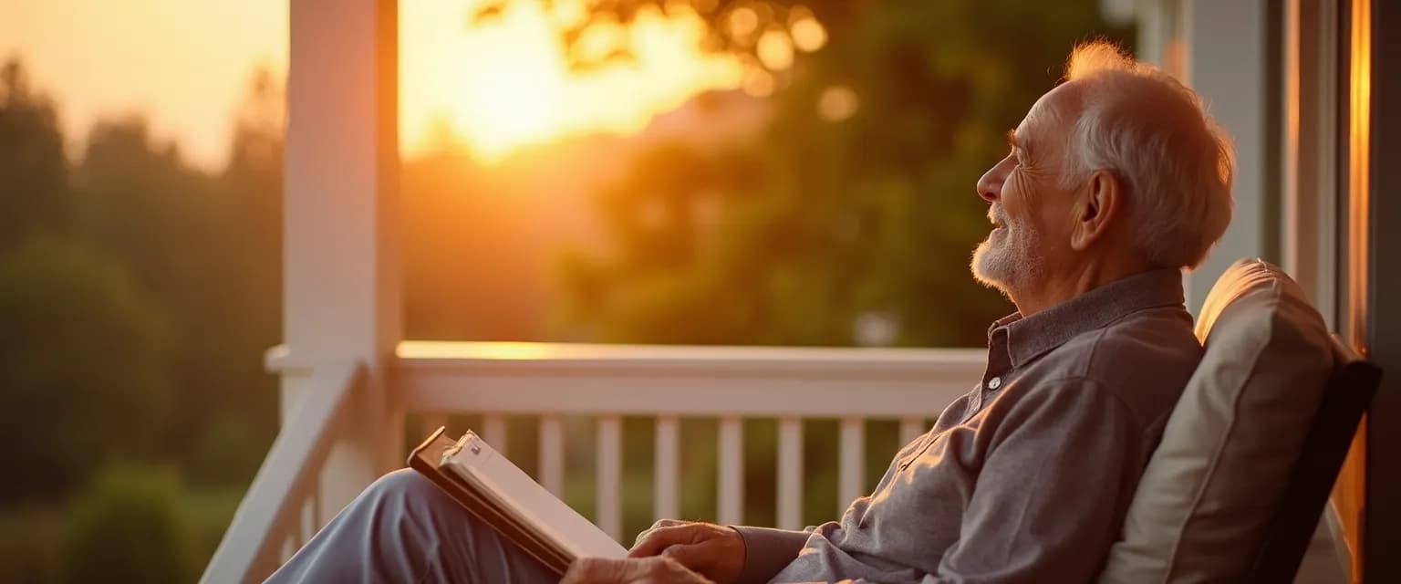 Senior person successfully managing anxiety in retirement adjustment through daily structured activities