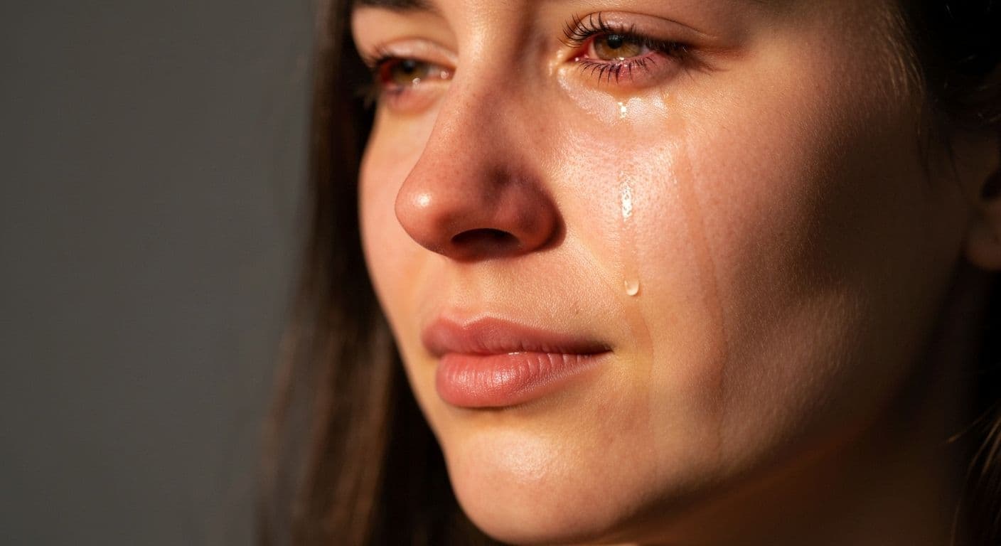 Person releasing emotions after breakup through healthy crying, showing emotional strength and resilience