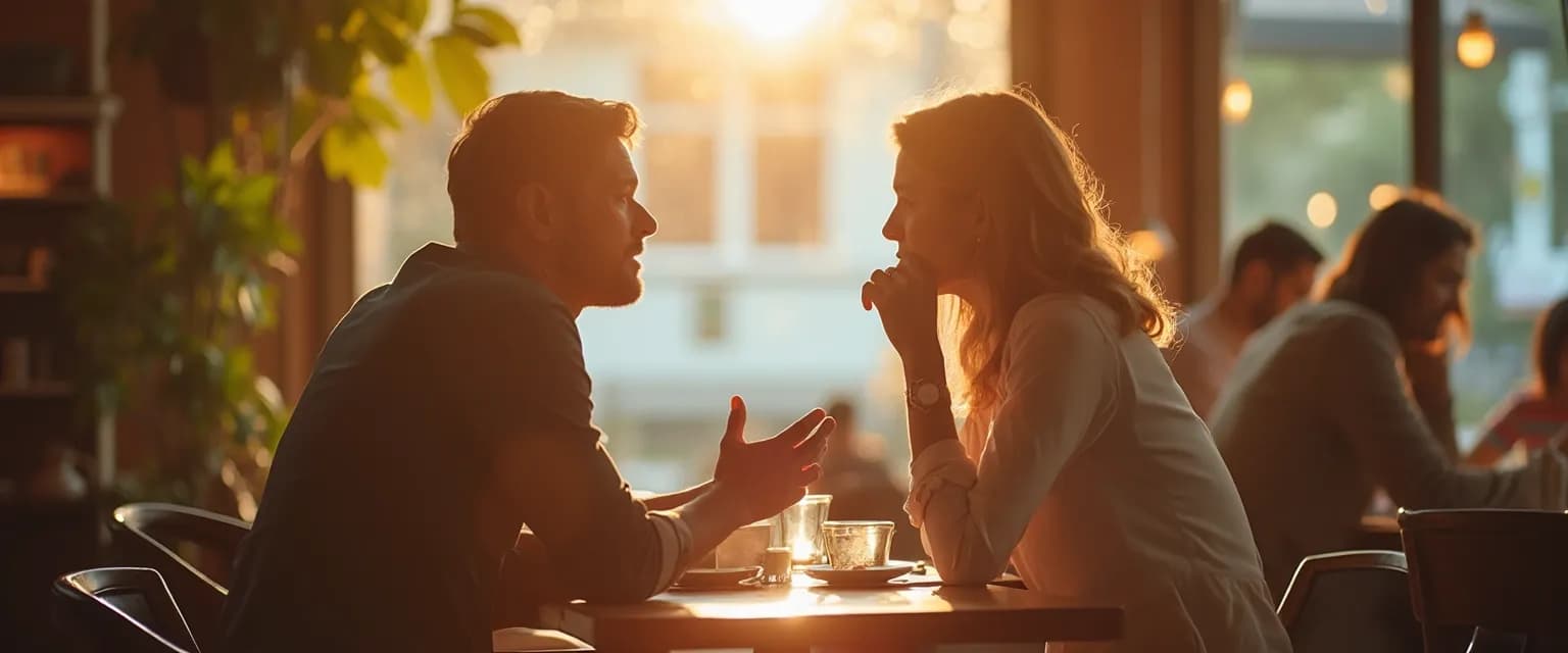 Two people developing self-awareness through meaningful conversation