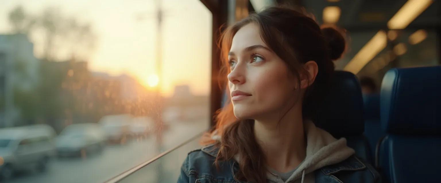 Person practicing mindfulness in plain English during daily commute on public transportation