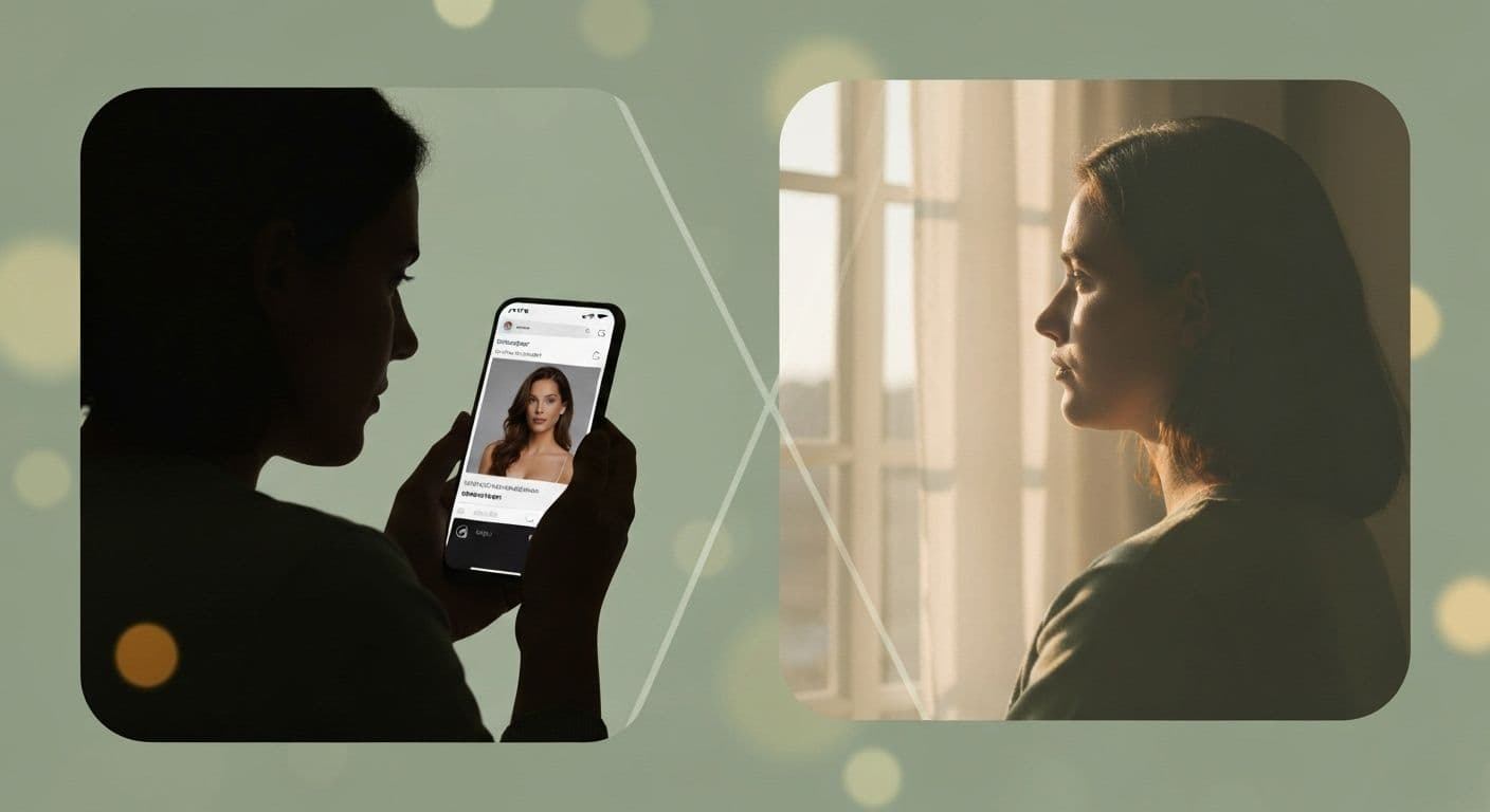 Person setting boundaries with phone showing celebrity breakups 2022 news while focusing on personal healing journey